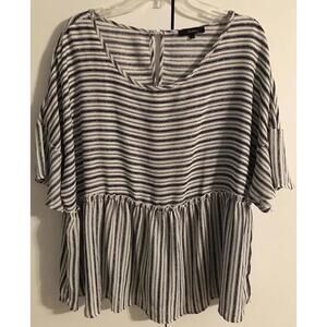 Andre By Unit Womens Size 1x White & Blue Striped Ruffled Flowy Shirt! A131